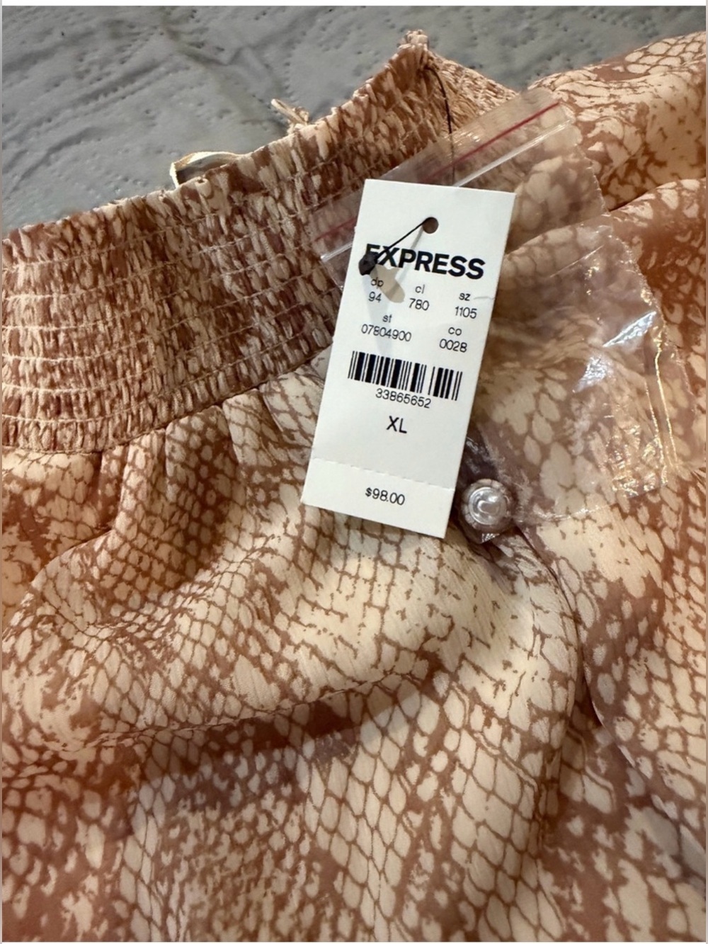 Express Beige Snake-Print Ruffle Dress - Picture 2 of 5